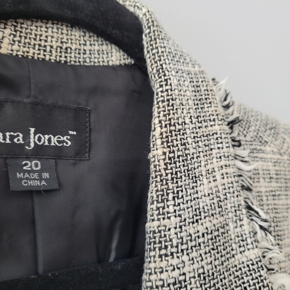 Grey Blazer Tweed Style Log Sleeve Fringed Lapel Cotton Size 20 - Picture 6 of 12